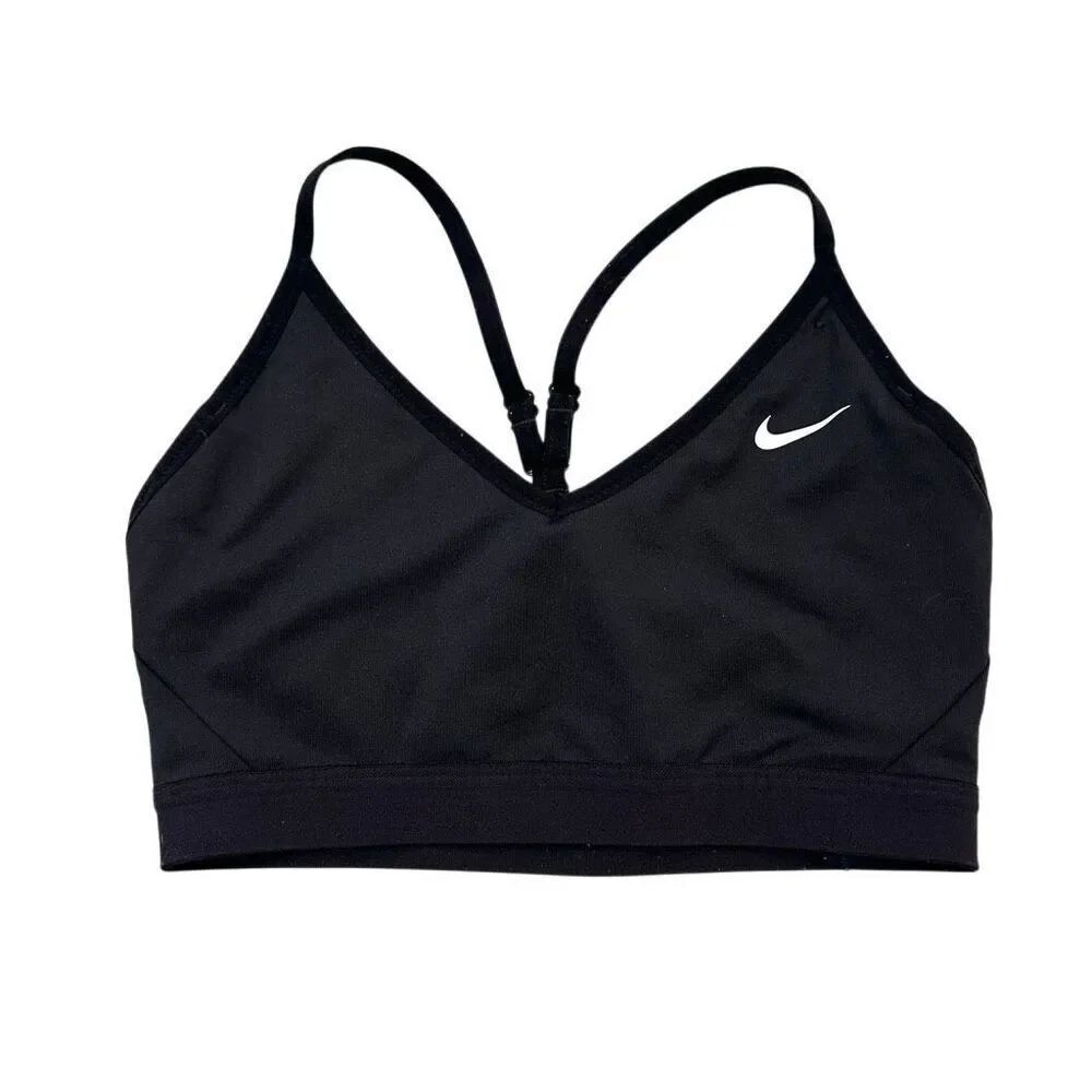 Nike Mesh V Neck Y Back Moderate Coverage Low Impact Black Sports Bra Small